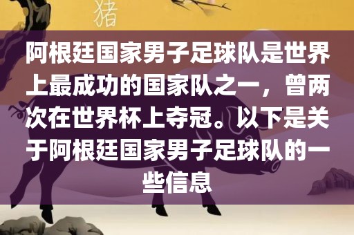 阿根廷国家男子足球队是世界上最成功的国家队之一，曾两次在世界杯上夺冠。以下是关于阿根廷国家男子足球队的一些信息